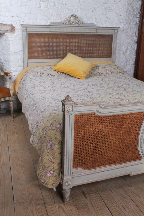 fig 2. Fabulous French original aged paint king size caned bed