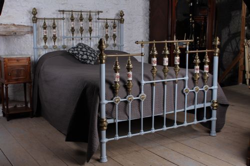 Spectacular Victorian Brass and Iron Kingsize Bed with Porcelain Details