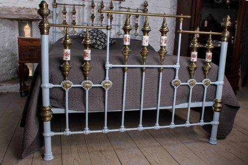 fig 1. Spectacular Victorian brass and iron kingsize bed with porcelain details