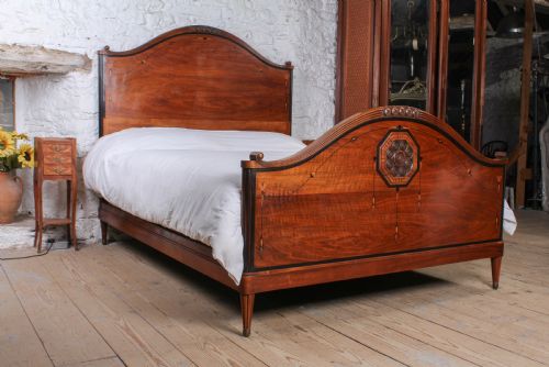 Charming Fruitwood Inlay Arts and Crafts King Size Bed