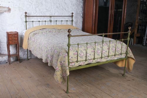Charming Victorian Iron and Brass Double Bed in Gorgeous Greens