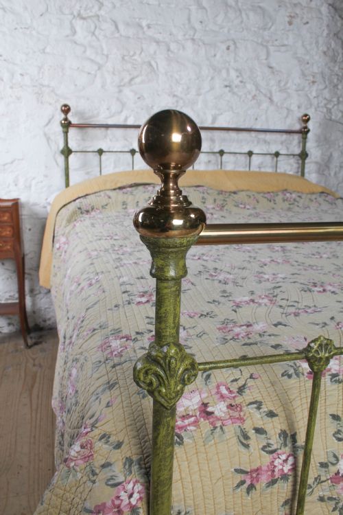 fig 1. Charming Victorian Iron and Brass Double Bed in Gorgeous Greens