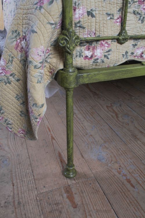 fig 2. Charming Victorian Iron and Brass Double Bed in Gorgeous Greens