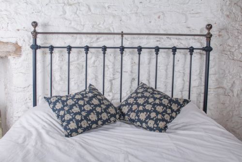 fig 3. Gorgeous Victorian Iron and Antiqued Brass King Size Bed in Basalt Blue