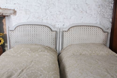 A LOVELY PAIR OF EMPIRE STYLE FRENCH LARGE SINGLE UPHOLSTERED BEDS - ADDITIONAL PHOTO 1