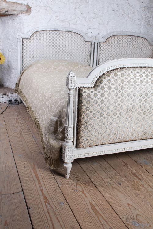 A LOVELY PAIR OF EMPIRE STYLE FRENCH LARGE SINGLE UPHOLSTERED BEDS - ADDITIONAL PHOTO 3