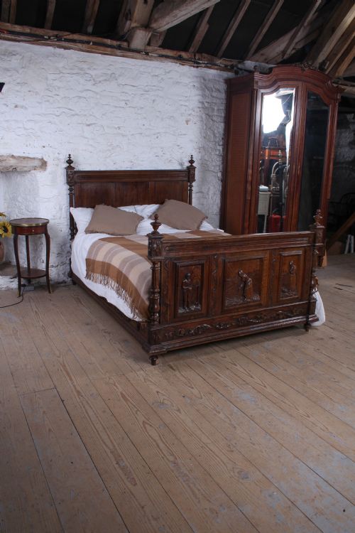 fig 1. Gorgeously Carved Breton Style French Oak Double Bed