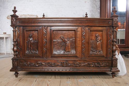 fig 3. Gorgeously Carved Breton Style French Oak Double Bed