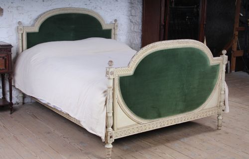 GORGEOUS AND UNIQUELY SHAPED LOUIS XIV STYLE UPHOLSTERED KING SIZE BED