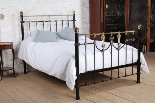 Pretty and Unique Iron and Brass Double Bed with Mother of Pearl