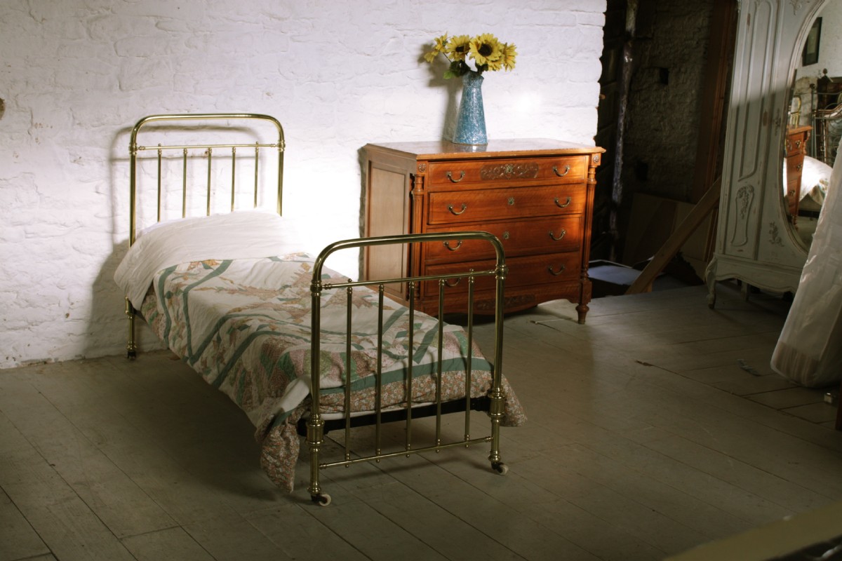 All original Small single French Victorian all  brass bedstead