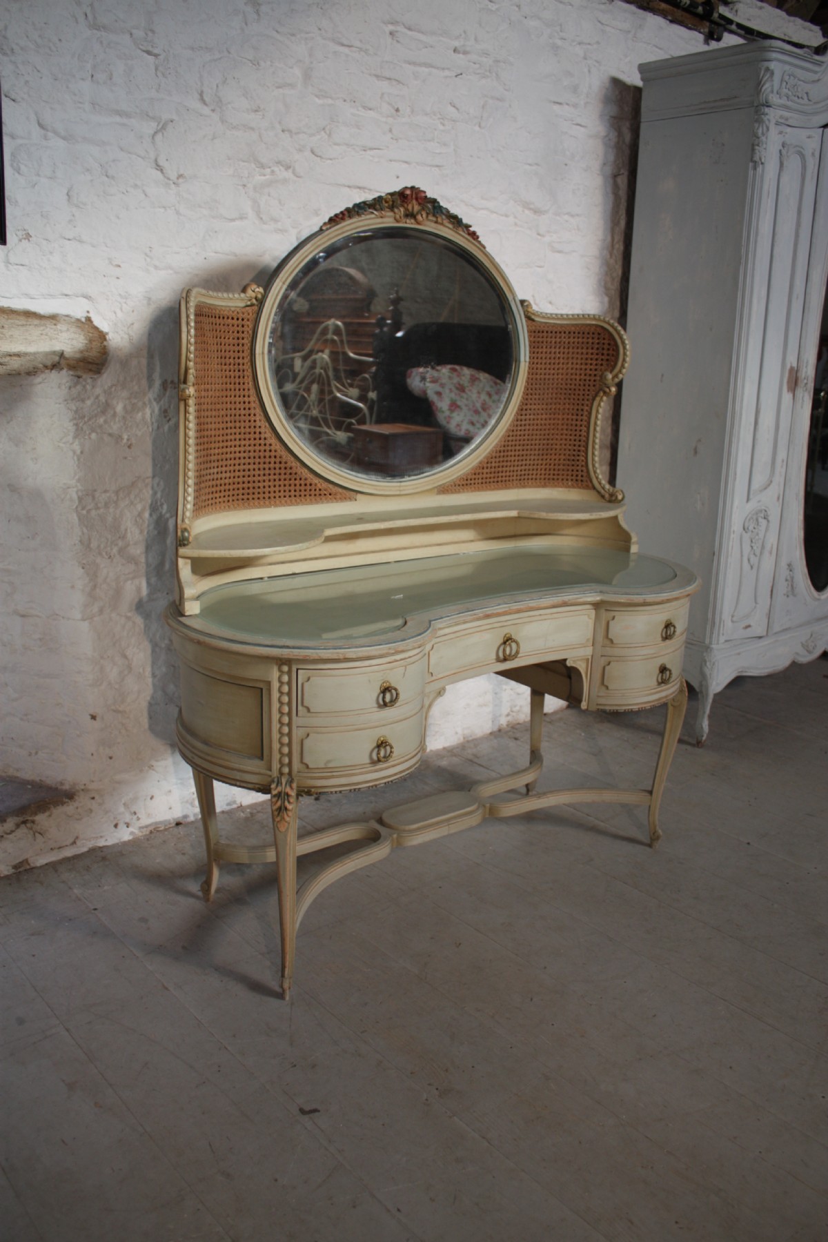 French original painted caned dressing table