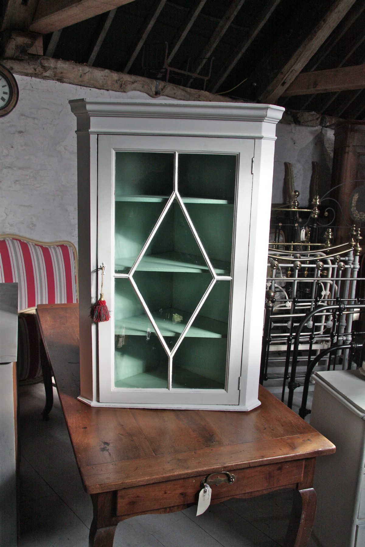 Painted Georgian glazed display corner cupboard