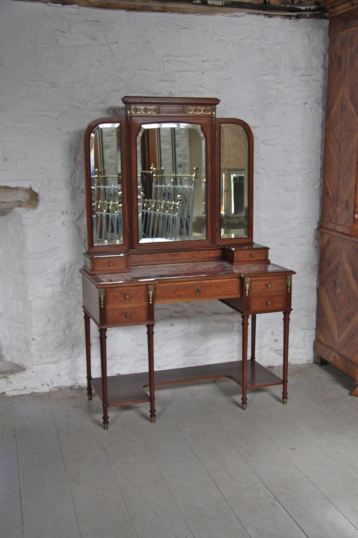 French Louis XV1 style three mirror fruitwood dressing table