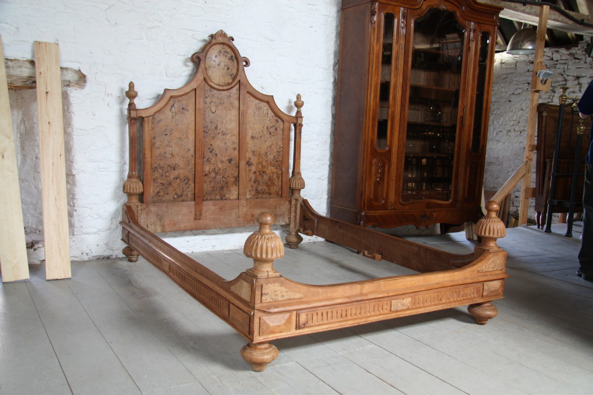 Burr Elm small double low foot end continental bed 