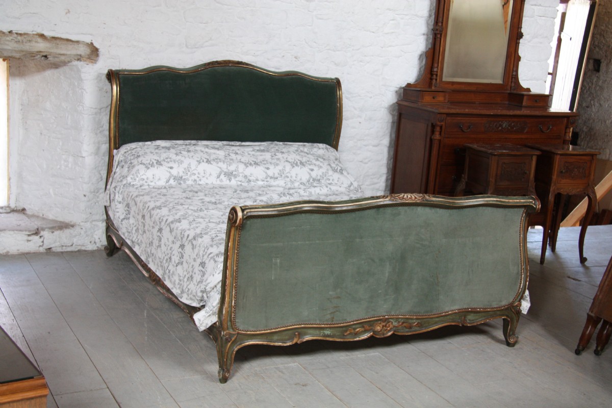 All original gorgeous quality French upholstered roll top king size bed