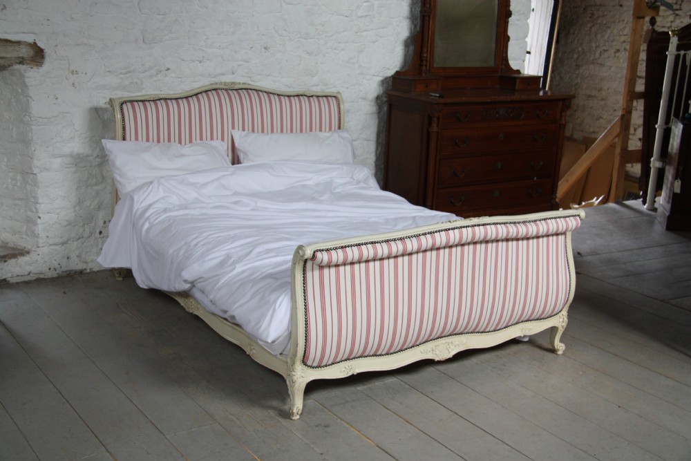 Fully refurbished French upholstered Louis XV style sleigh bed