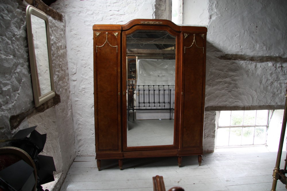 French burr maple armoire wardrobe with beveled glass door