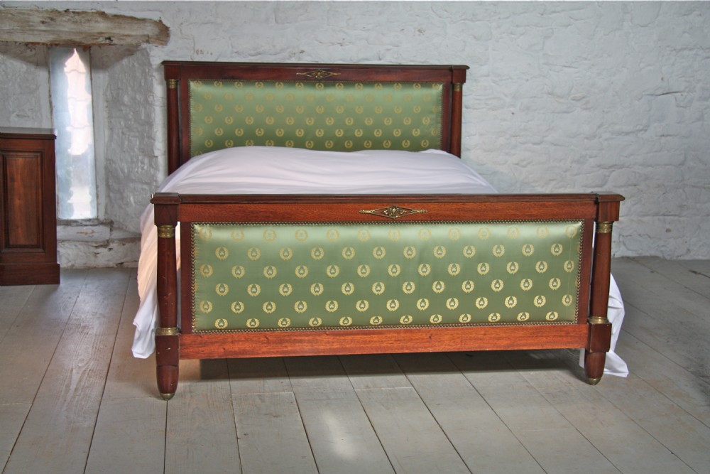 Mahogany frame French Empire style bed with silk fabric 