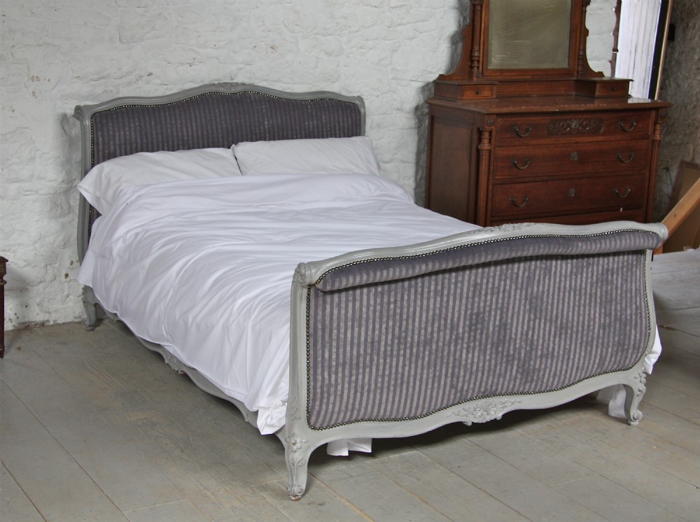 Fully restored French upholstered double sleigh bed