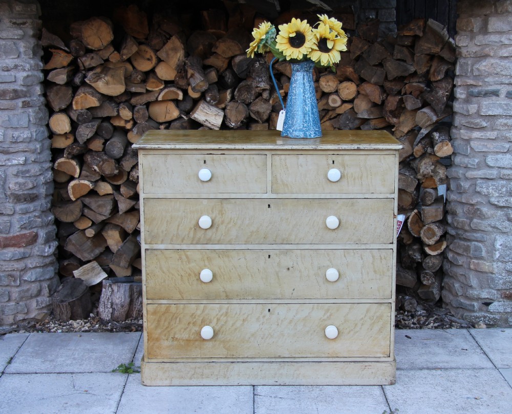 Unusual large scumbled Victorian chest of drawers