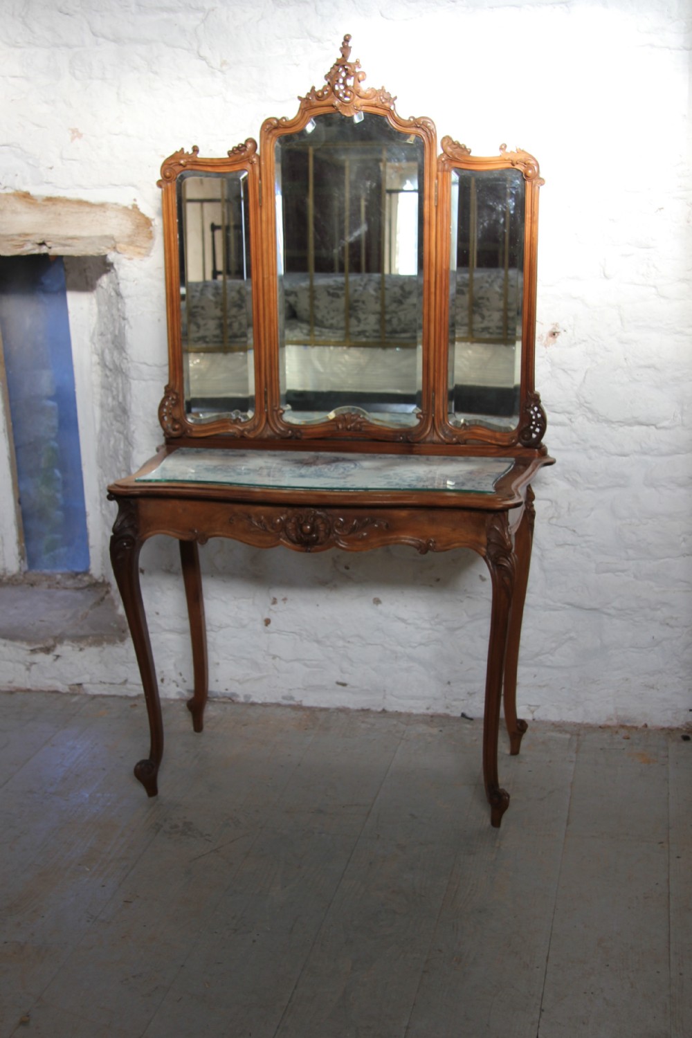 French Louis XV style dressing table with three fold mirror