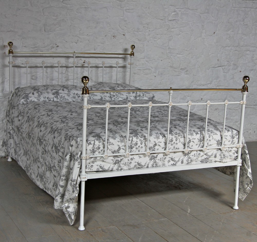 Delightful classic Victorian double brass and iron in white with gold highlights