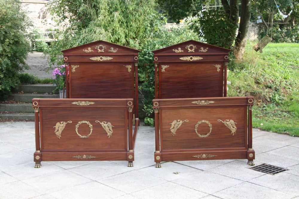 Pair of large single quality mahogany Empire beds