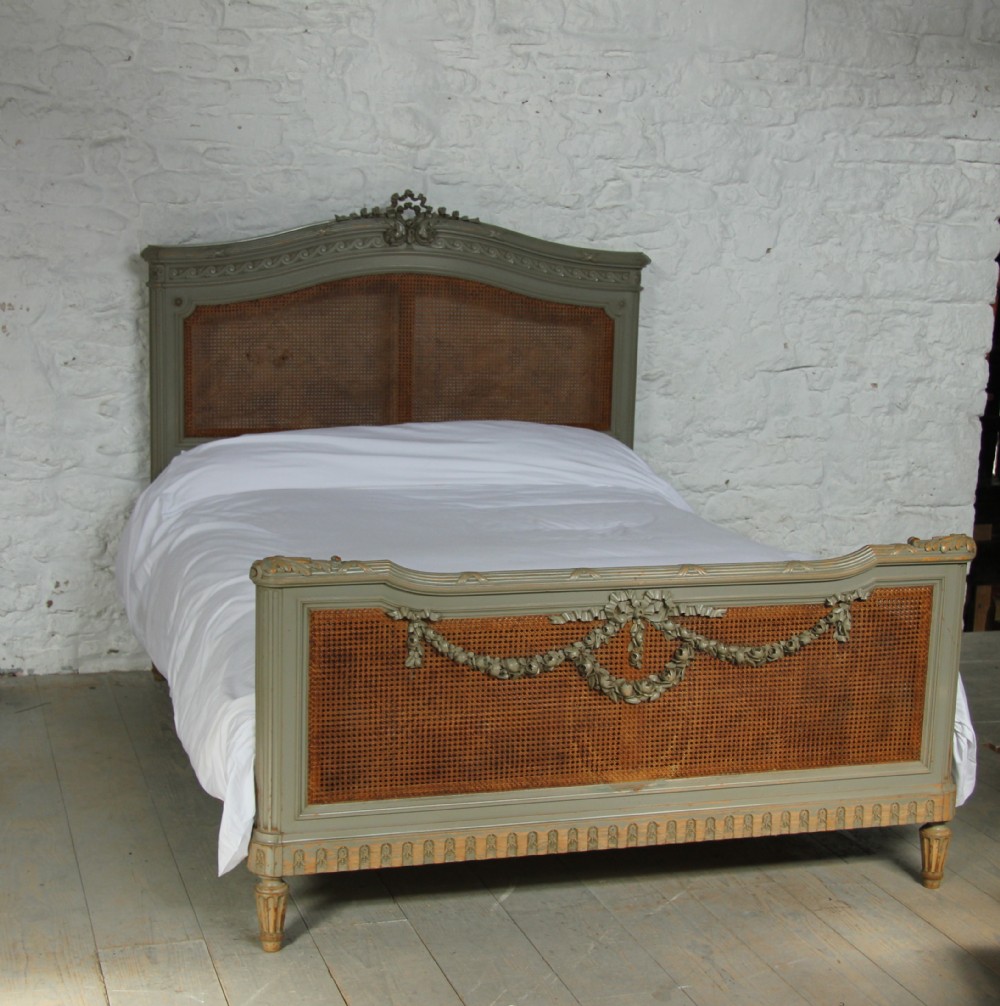 French grey and caned naturally aged bed (matching armoire available)