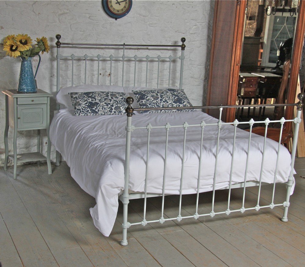 Classic Victorian king size bed restored in French grey