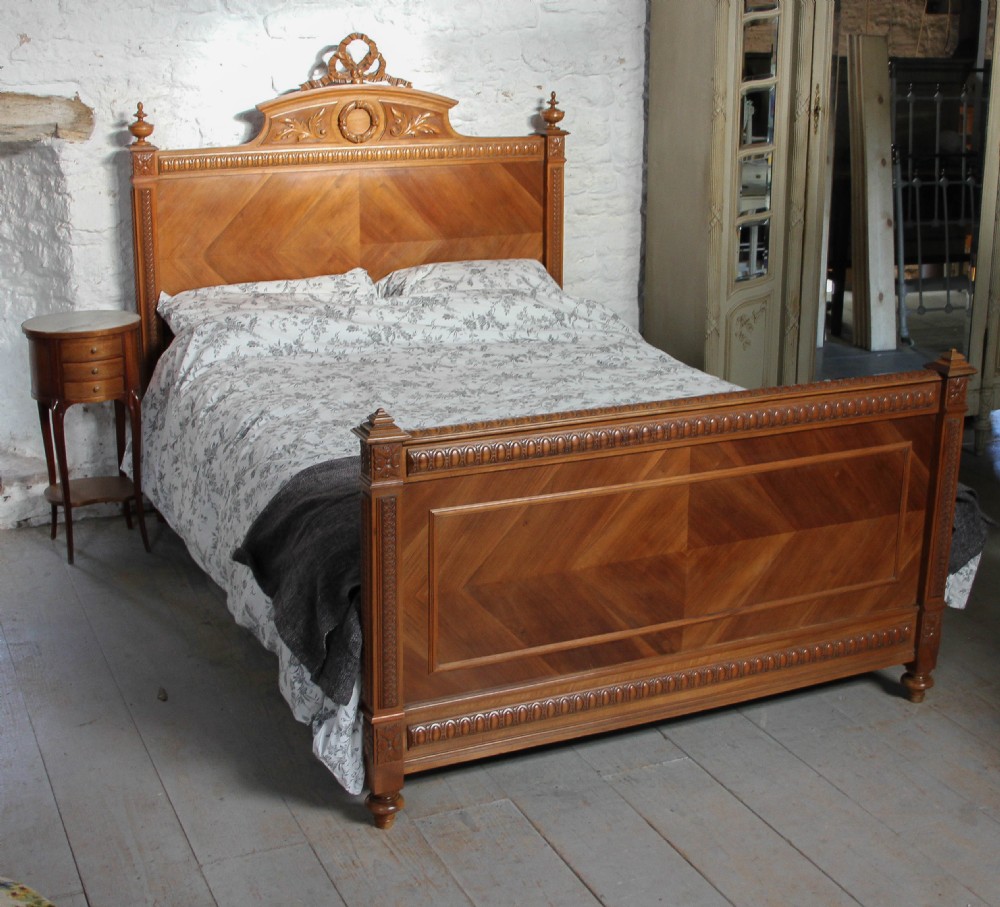 French Walnut Henri 11 double bed with garland