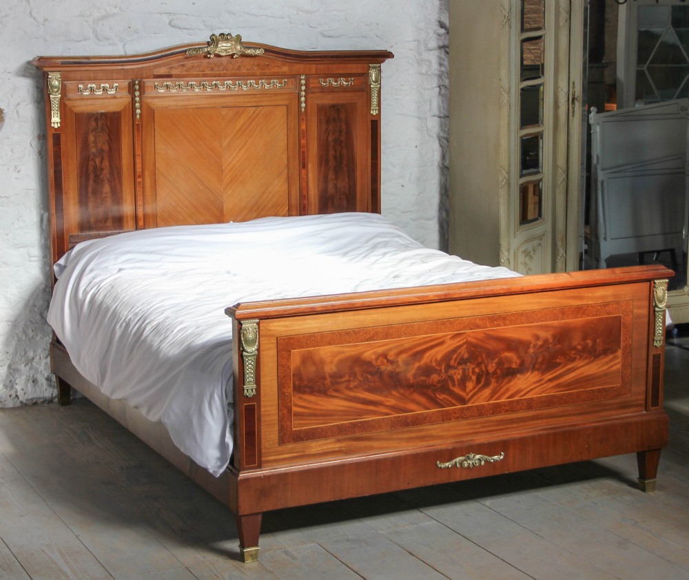French mahogany and fruit wood veneer Louis XV1 style king size bed