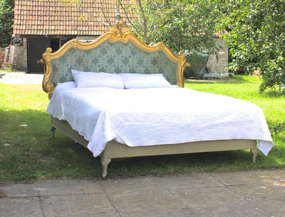 6' Italian gilded carved upholstered low foot board