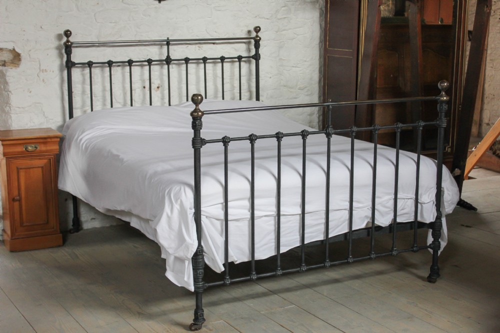 Fabulous aged classic king size Victorian black and brass bed