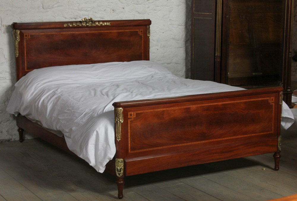 French king size mahogany bed with fruit wood stringing