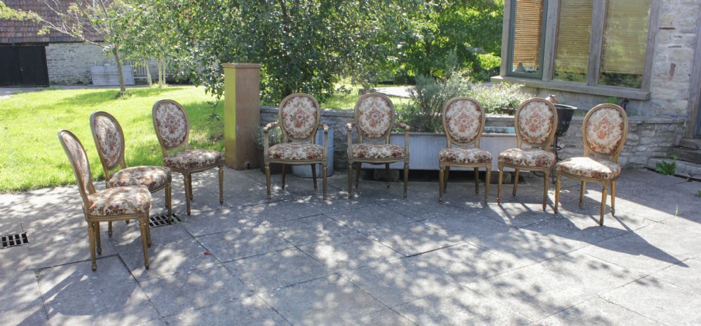 Set of eight French Louis XV style salon chairs 