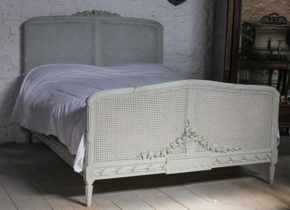 Pretty French bergere painted caned king size bed