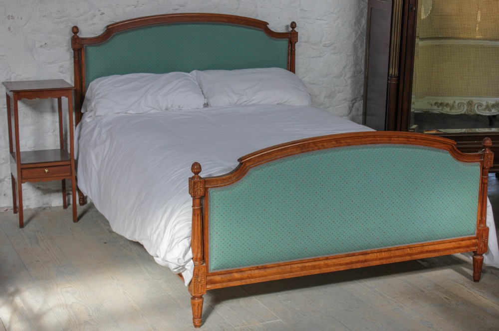 French walnut edge upholstered bed with fluted columns