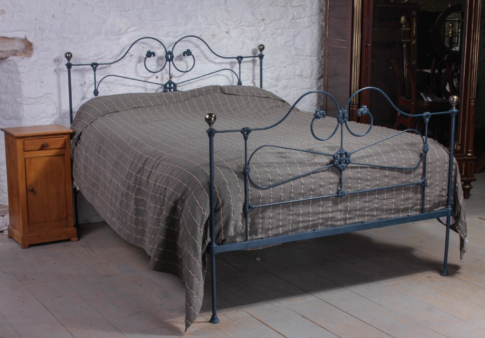 Early Victorian iron king size  bed in hague blue