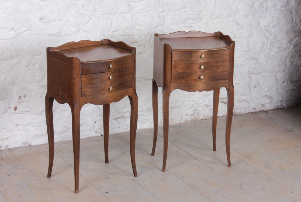 Pretty Pair of French walnut three drawer bedsides