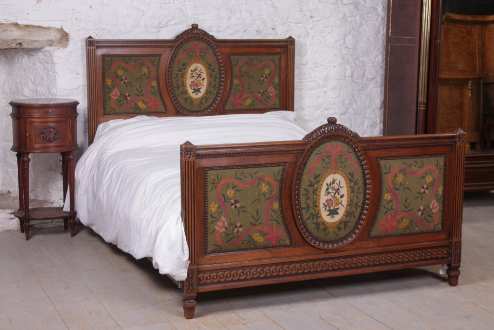  Henri II style Oak carved and tapestry bed