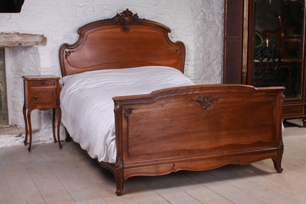 French solid walnut Renaissance style king size bed