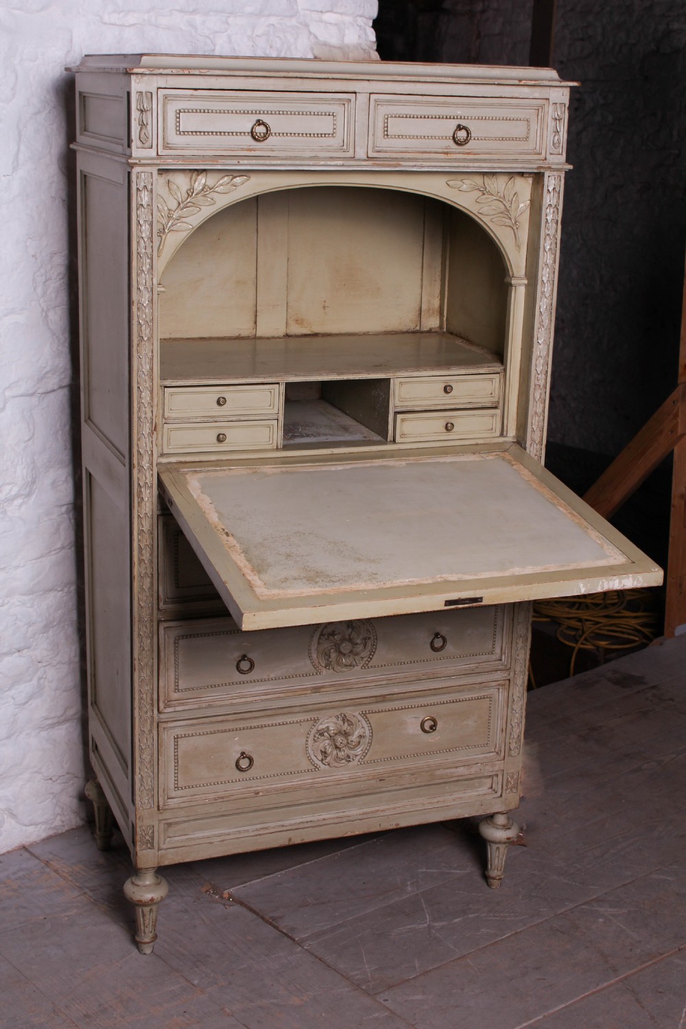 Pretty French painted and carved Secretaire