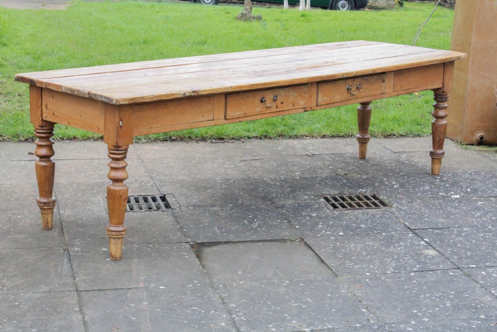 Old Victorian pine long table available with benches