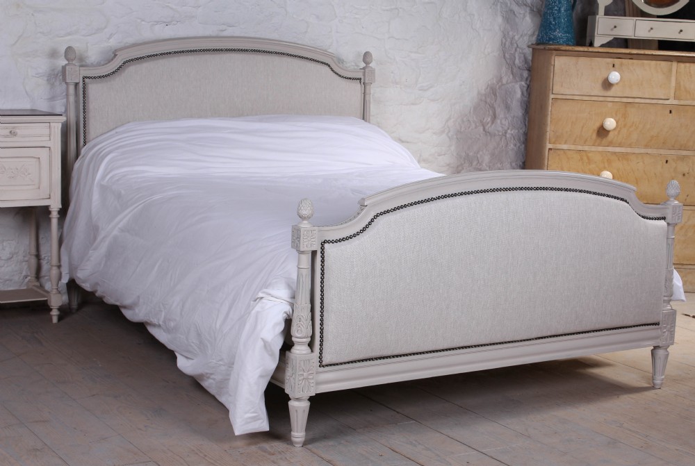 Fully restored French newly upholstered double bed.