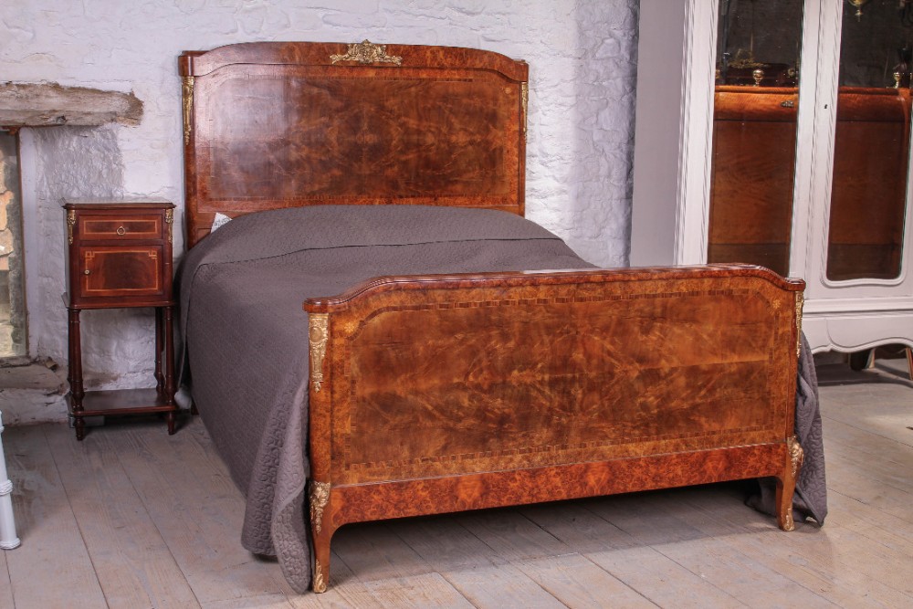 Magnificent burr walnut and flame mahogany 5Ft king size bed 