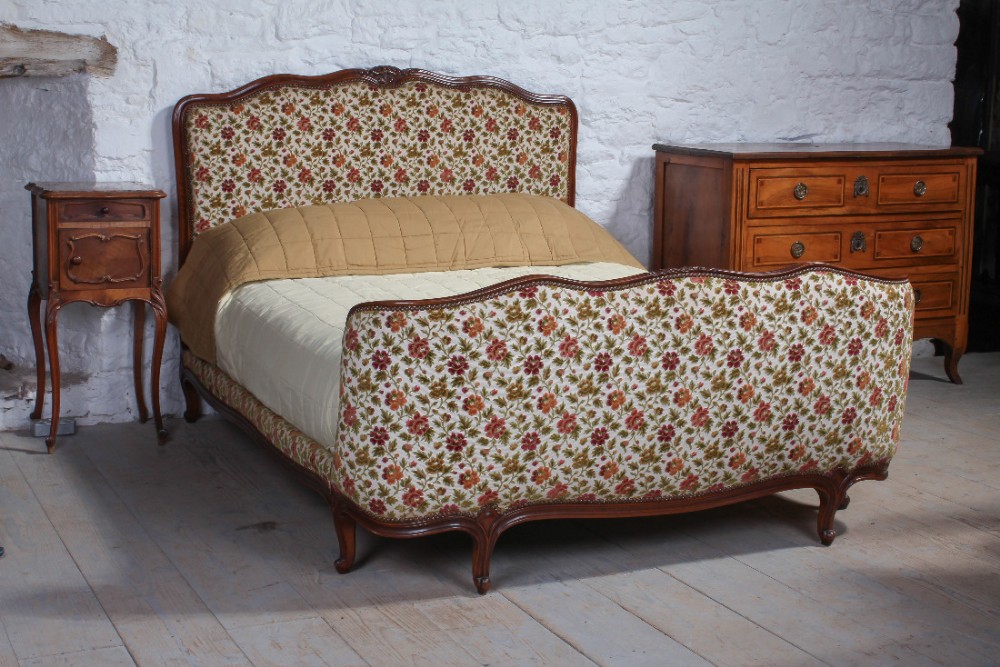 Good quality French upholstered bed with original fabric