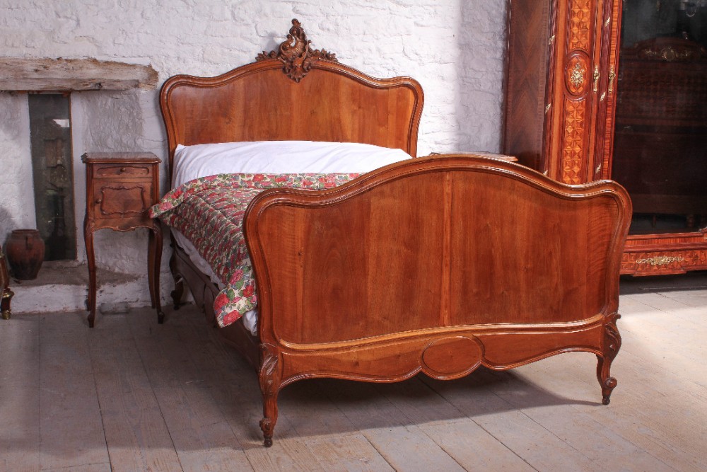 Solid walnut Louis XV style double bed