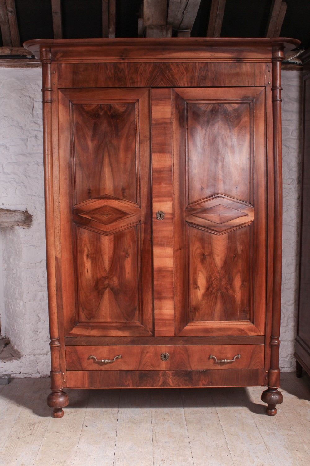 Louis Philippe style cherry and walnut armoire