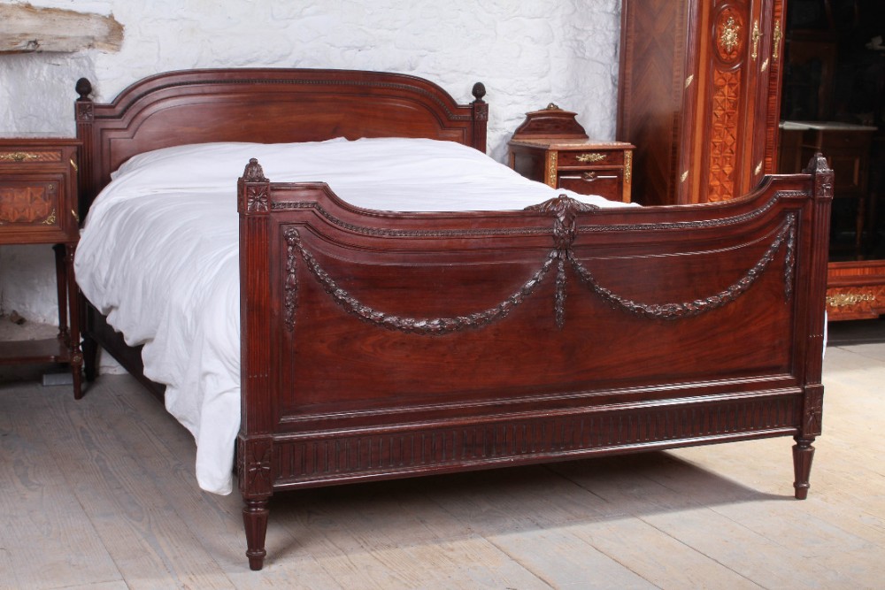 Solid mahogany Louis XVI style king size lower head board bed 
